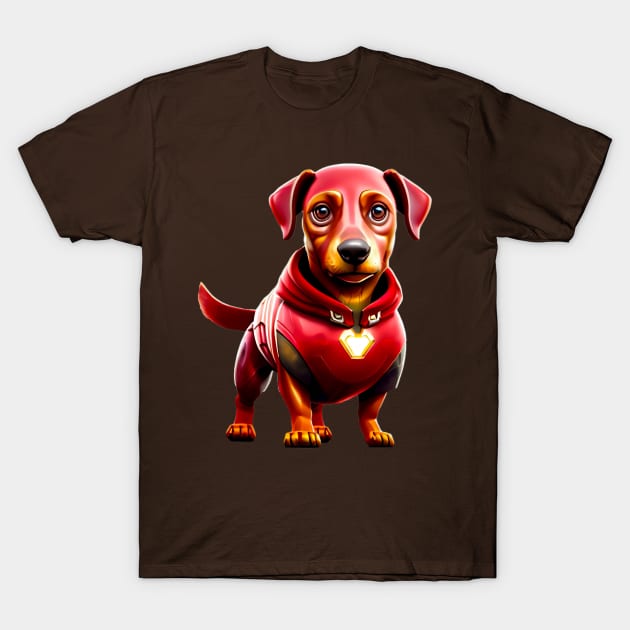 Wiener-Man: Dachshund in High-Tech Canine Armor Tee T-Shirt by fur-niche